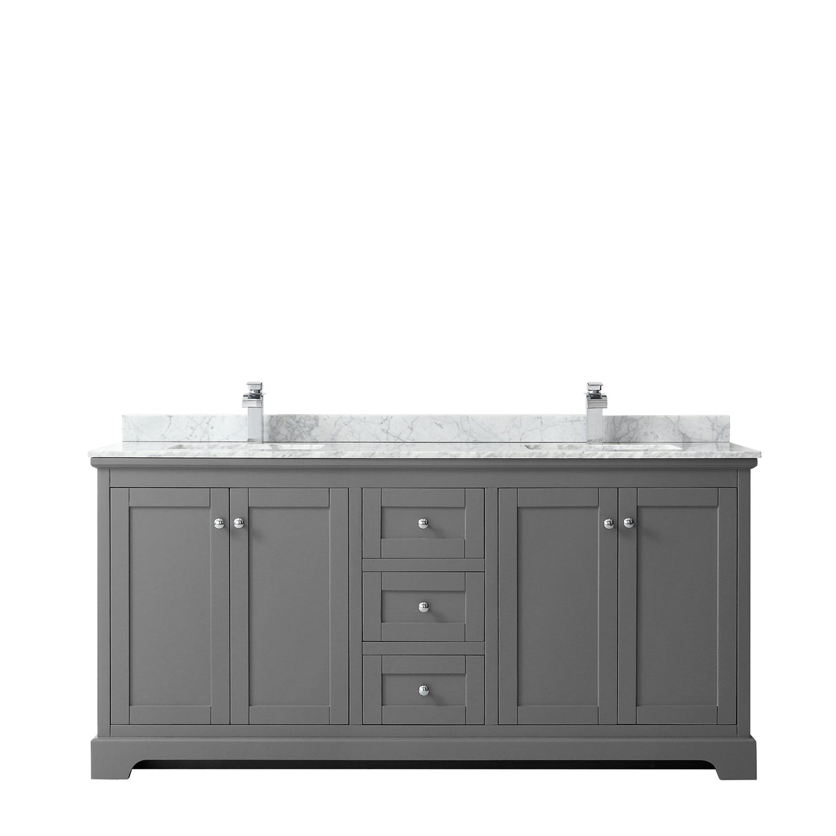 Avery 72 Inch Double Bathroom Vanity in Dark Gray White Carrara Marble Countertop Undermount Square Sinks and No Mirror