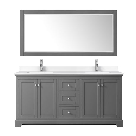 Avery 72 Inch Double Bathroom Vanity in Dark Gray White Cultured Marble Countertop Undermount Square Sinks 70 Inch Mirror