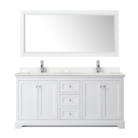 Avery 72 Inch Double Bathroom Vanity in White Carrara Cultured Marble Countertop Undermount Square Sinks 70 Inch Mirror