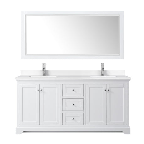 Avery 72 Inch Double Bathroom Vanity in White White Cultured Marble Countertop Undermount Square Sinks No Mirror