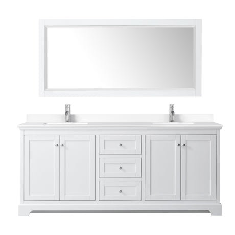 Avery 80 Inch Double Bathroom Vanity in White White Cultured Marble Countertop Undermount Square Sinks No Mirror