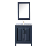 Daria 30 Inch Single Bathroom Vanity in Dark Blue White Carrara Marble Countertop Undermount Square Sink Medicine Cabinet