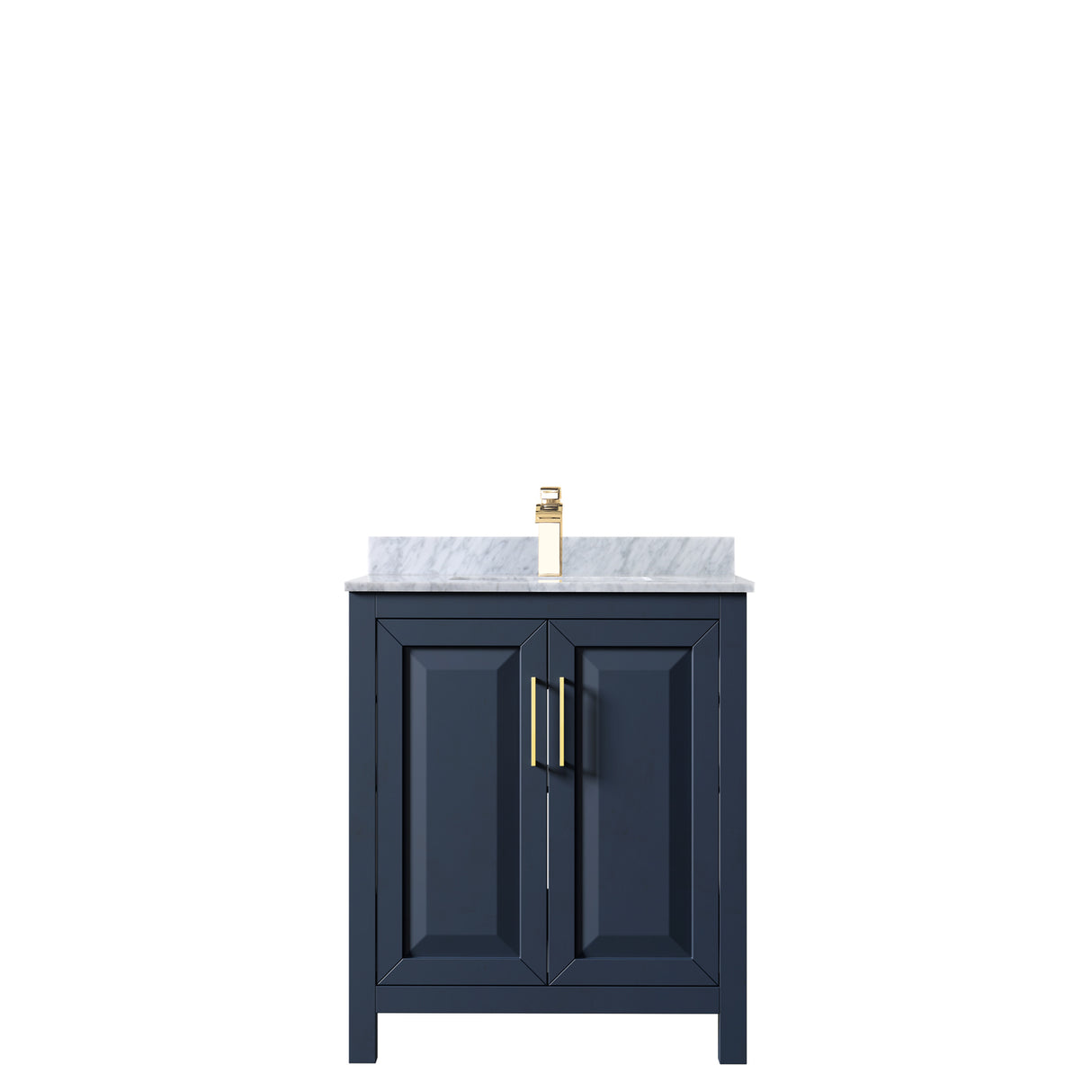 Daria 30 Inch Single Bathroom Vanity in Dark Blue White Carrara Marble Countertop Undermount Square Sink No Mirror