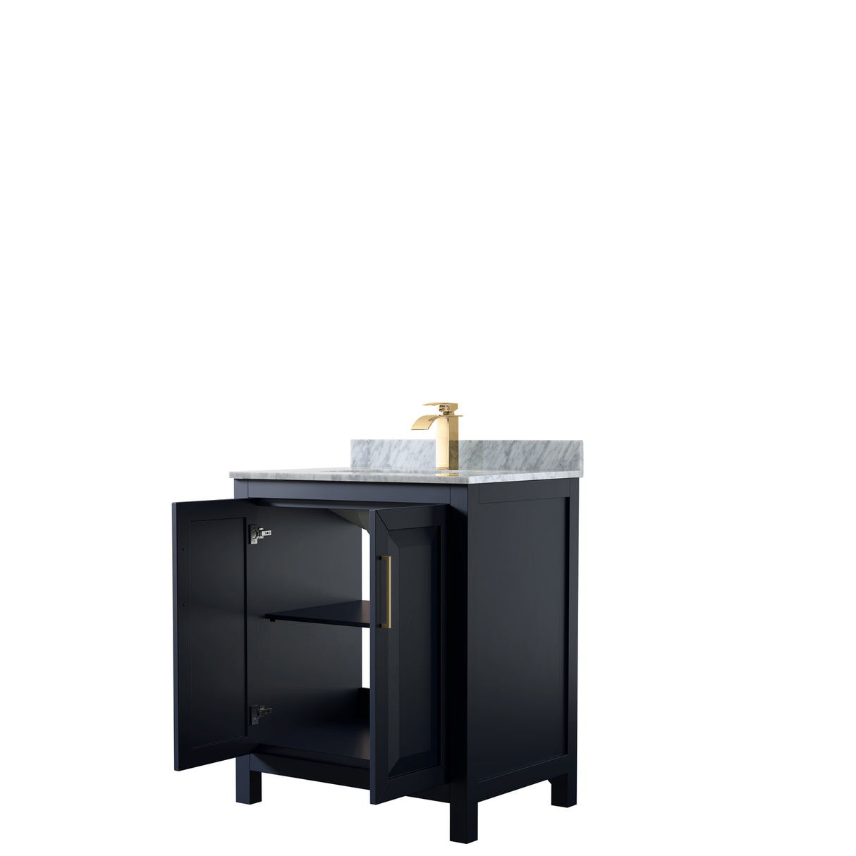 Daria 30 Inch Single Bathroom Vanity in Dark Blue White Carrara Marble Countertop Undermount Square Sink No Mirror