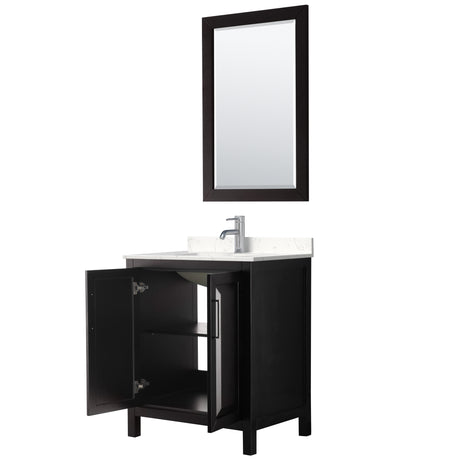 Daria 30 Inch Single Bathroom Vanity in Dark Espresso Carrara Cultured Marble Countertop Undermount Square Sink 24 Inch Mirror