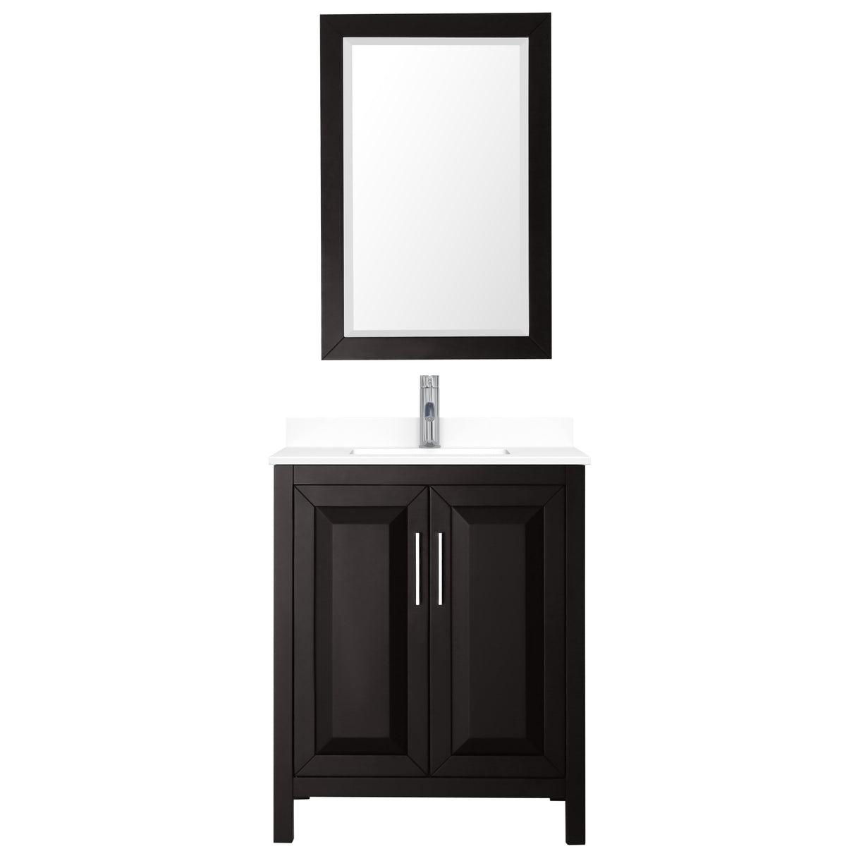 Daria 30 Inch Single Bathroom Vanity in Dark Espresso White Cultured Marble Countertop Undermount Square Sink 24 Inch Mirror
