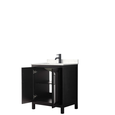 Daria 30 Inch Single Bathroom Vanity in Dark Espresso Carrara Cultured Marble Countertop Undermount Square Sink Matte Black Trim
