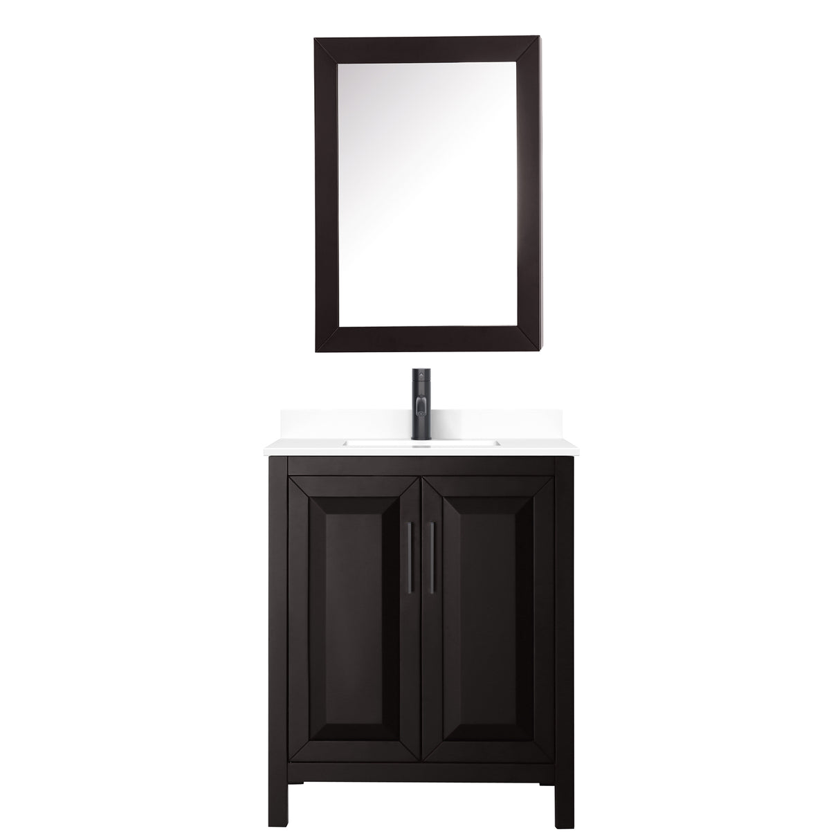 Daria 30 Inch Single Bathroom Vanity in Dark Espresso White Cultured Marble Countertop Undermount Square Sink Matte Black Trim Medicine Cabinet