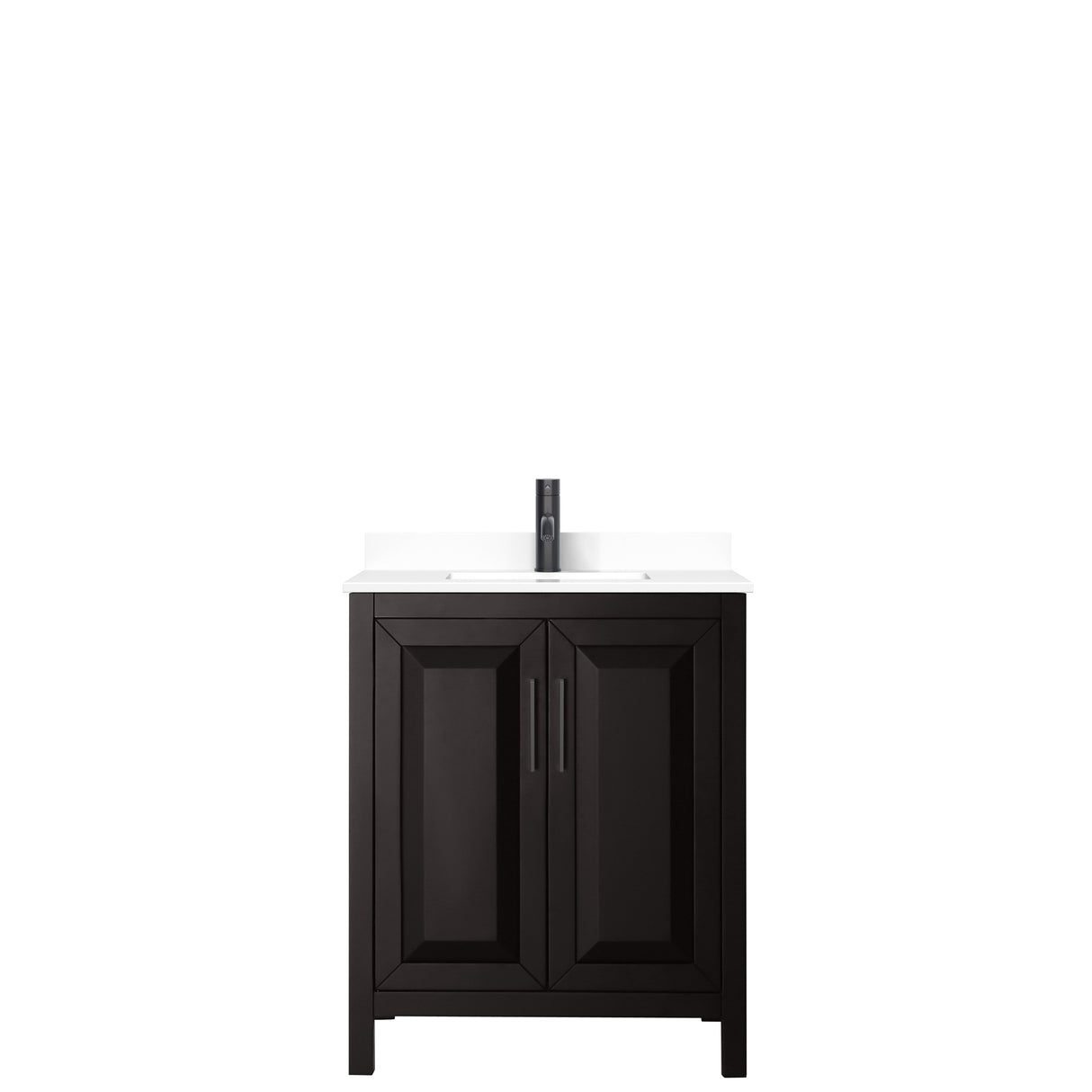 Daria 30 Inch Single Bathroom Vanity in Dark Espresso White Cultured Marble Countertop Undermount Square Sink Matte Black Trim