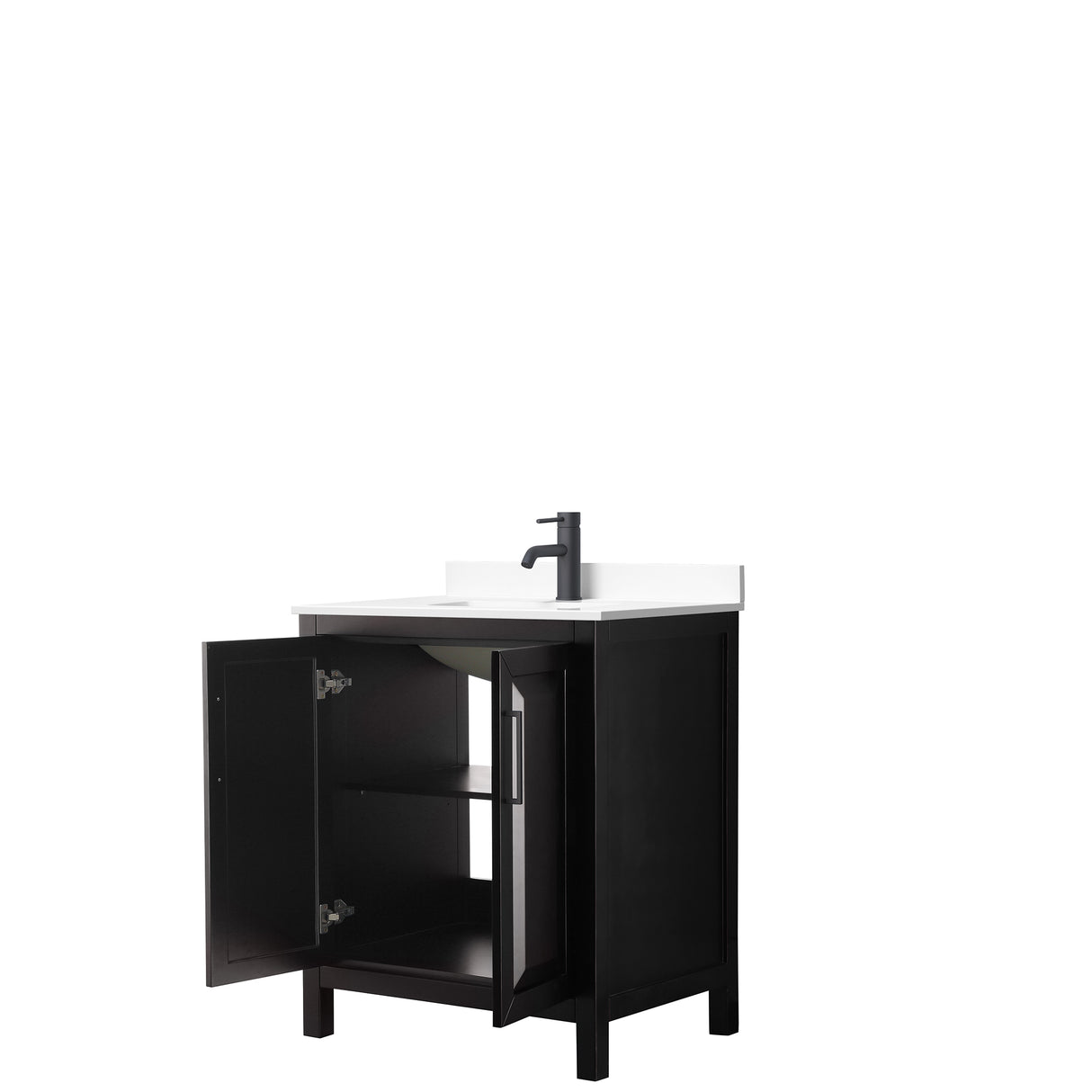 Daria 30 Inch Single Bathroom Vanity in Dark Espresso White Cultured Marble Countertop Undermount Square Sink Matte Black Trim