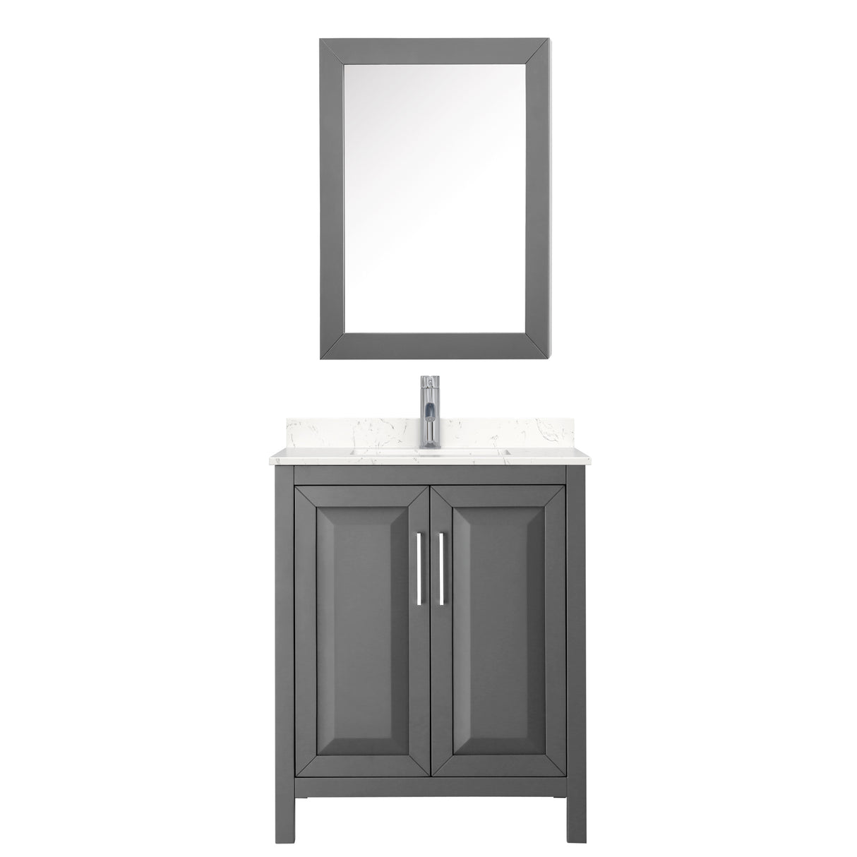 Daria 30 Inch Single Bathroom Vanity in Dark Gray Carrara Cultured Marble Countertop Undermount Square Sink Medicine Cabinet