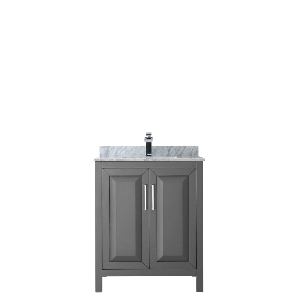 Daria 30 Inch Single Bathroom Vanity in Dark Gray White Carrara Marble Countertop Undermount Square Sink and No Mirror