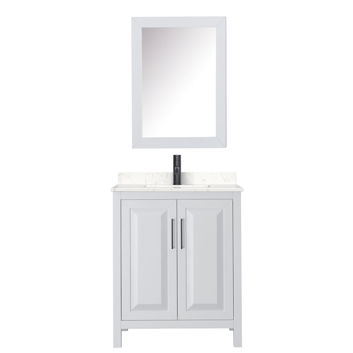 Daria 30 Inch Single Bathroom Vanity in White Carrara Cultured Marble Countertop Undermount Square Sink Matte Black Trim Medicine Cabinet