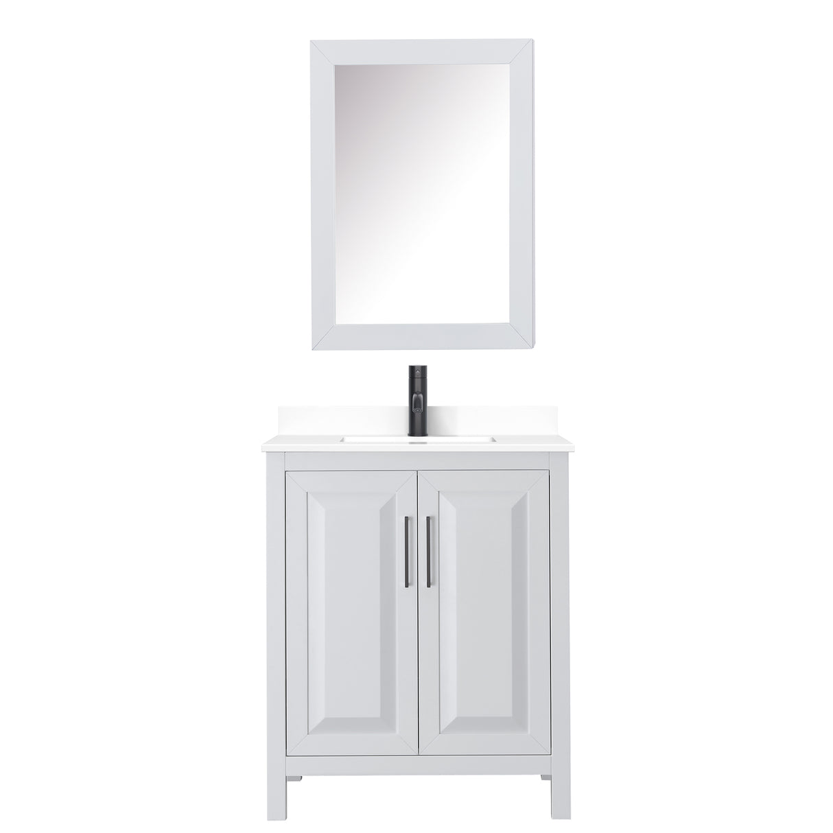Daria 30 Inch Single Bathroom Vanity in White White Cultured Marble Countertop Undermount Square Sink Matte Black Trim Medicine Cabinet