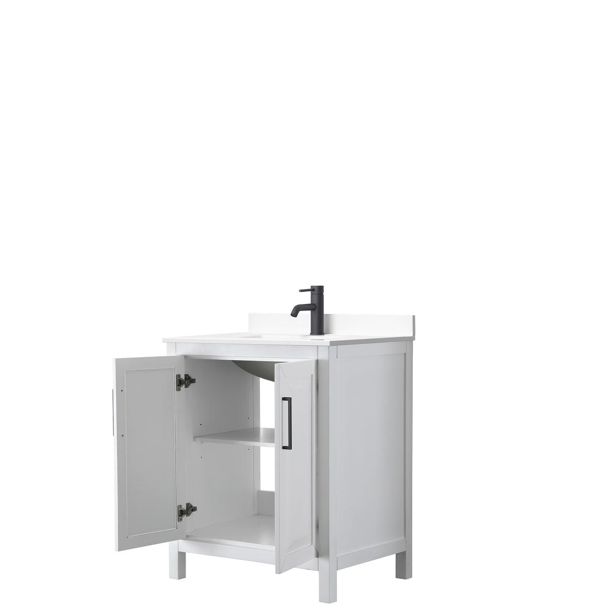 Daria 30 Inch Single Bathroom Vanity in White White Cultured Marble Countertop Undermount Square Sink Matte Black Trim