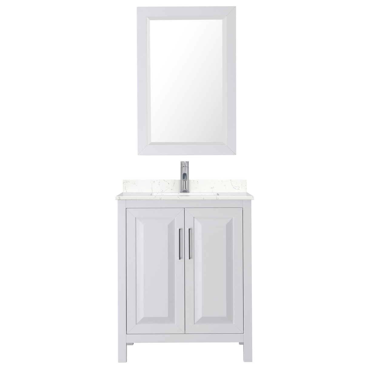 Daria 30 Inch Single Bathroom Vanity in White Carrara Cultured Marble Countertop Undermount Square Sink 24 Inch Mirror