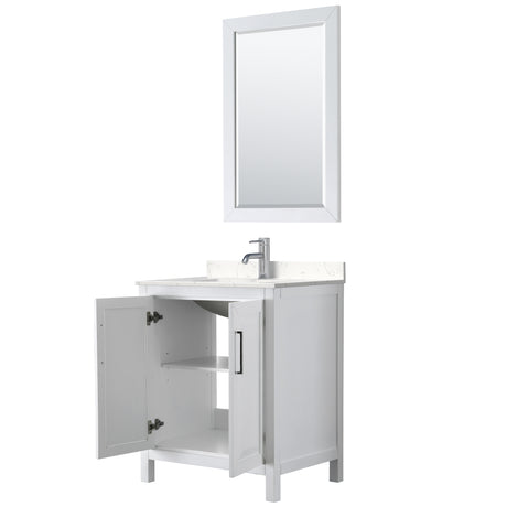 Daria 30 Inch Single Bathroom Vanity in White Carrara Cultured Marble Countertop Undermount Square Sink 24 Inch Mirror