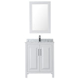 Daria 30 Inch Single Bathroom Vanity in White White Carrara Marble Countertop Undermount Square Sink and 24 Inch Mirror