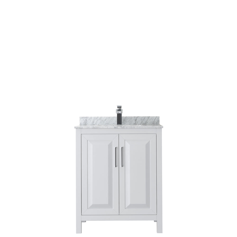 Daria 30 Inch Single Bathroom Vanity in White White Carrara Marble Countertop Undermount Square Sink and No Mirror