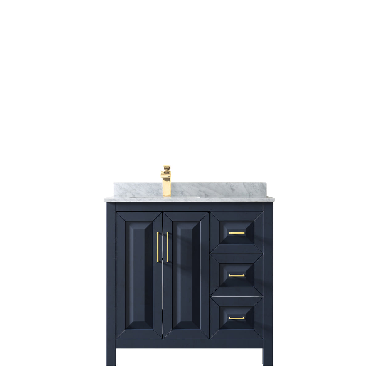 Daria 36 Inch Single Bathroom Vanity in Dark Blue White Carrara Marble Countertop Undermount Square Sink No Mirror