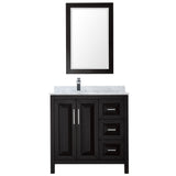 Daria 36 Inch Single Bathroom Vanity in Dark Espresso White Carrara Marble Countertop Undermount Square Sink and 24 Inch Mirror