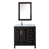 Daria 36 Inch Single Bathroom Vanity in Dark Espresso White Carrara Marble Countertop Undermount Square Sink and Medicine Cabinet