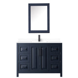 Daria 48 Inch Single Bathroom Vanity in Dark Blue White Cultured Marble Countertop Undermount Square Sink Matte Black Trim Medicine Cabinet