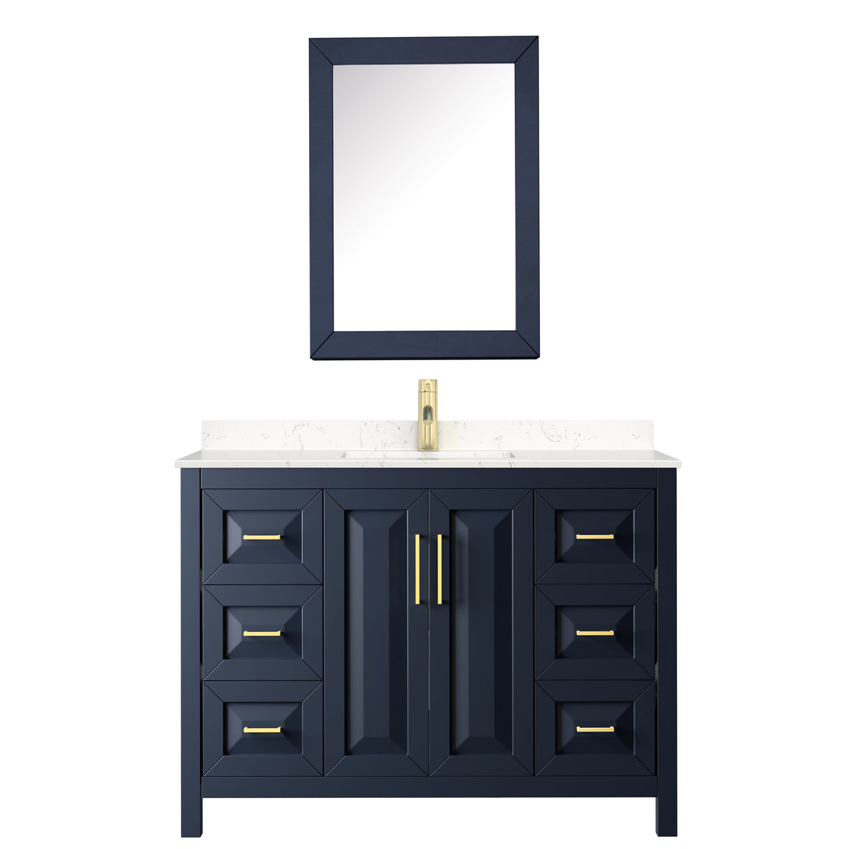Daria 48 Inch Single Bathroom Vanity in Dark Blue Carrara Cultured Marble Countertop Undermount Square Sink Medicine Cabinet