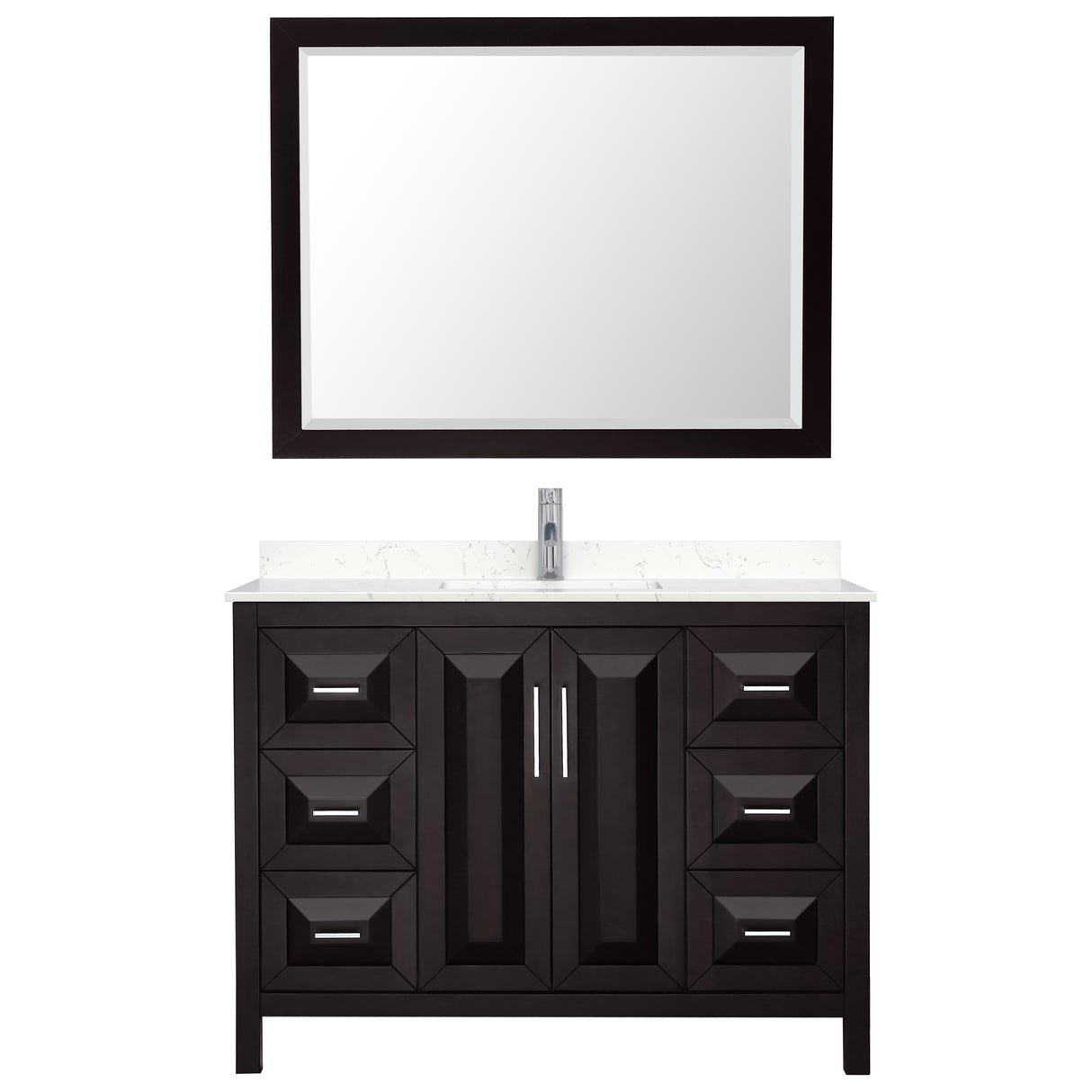 Daria 48 Inch Single Bathroom Vanity in Dark Espresso Carrara Cultured Marble Countertop Undermount Square Sink 46 Inch Mirror