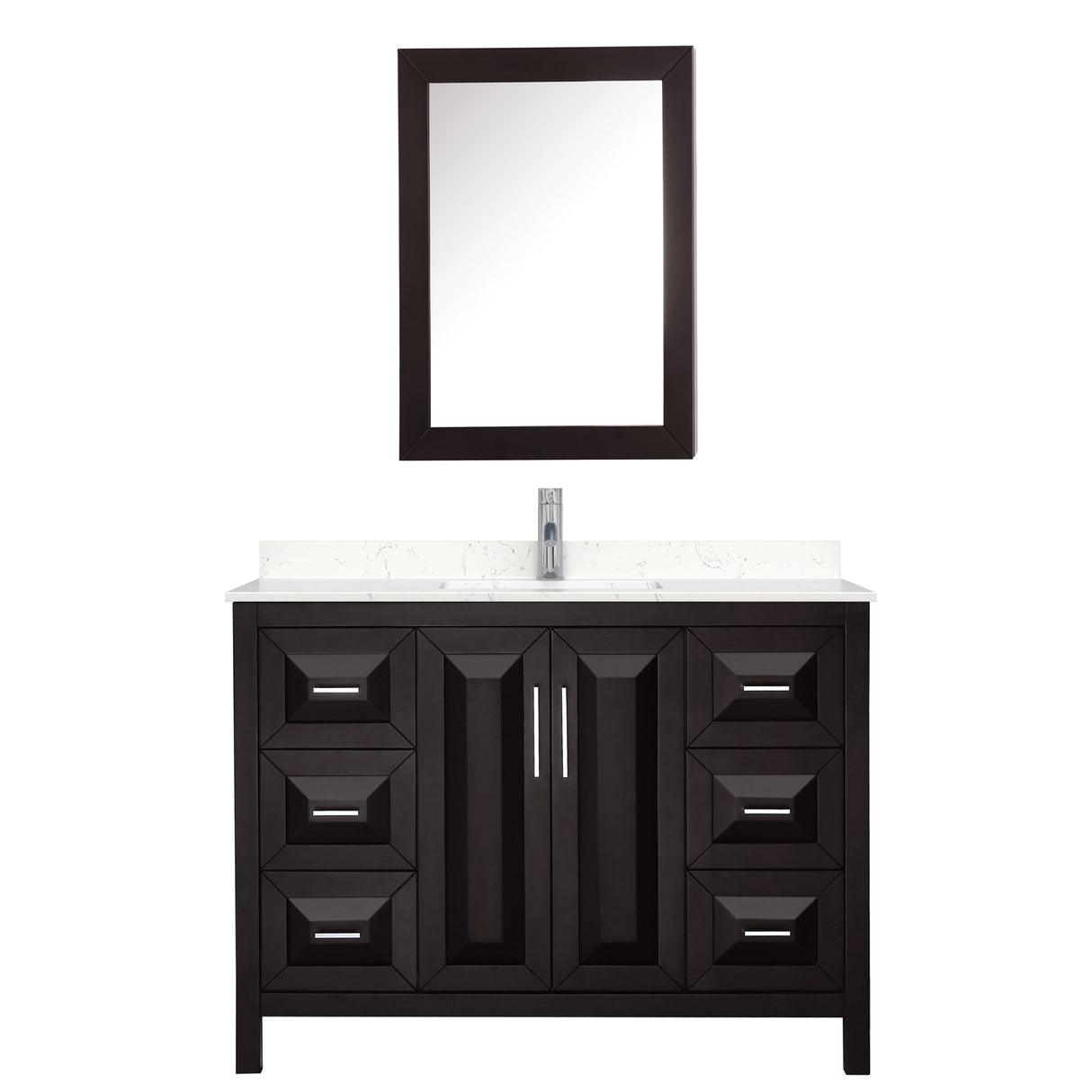 Daria 48 Inch Single Bathroom Vanity in Dark Espresso Carrara Cultured Marble Countertop Undermount Square Sink Medicine Cabinet