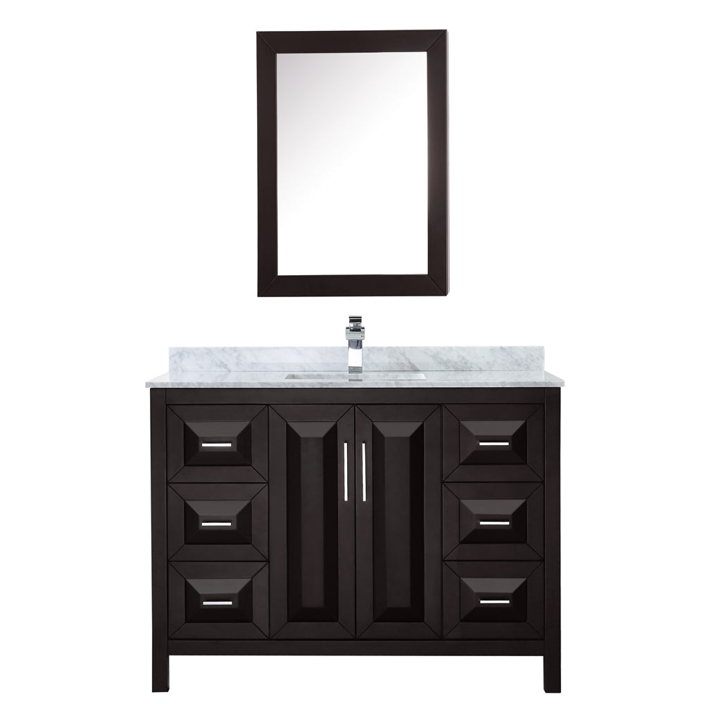 Daria 48 Inch Single Bathroom Vanity in Dark Espresso White Carrara Marble Countertop Undermount Square Sink and Medicine Cabinet