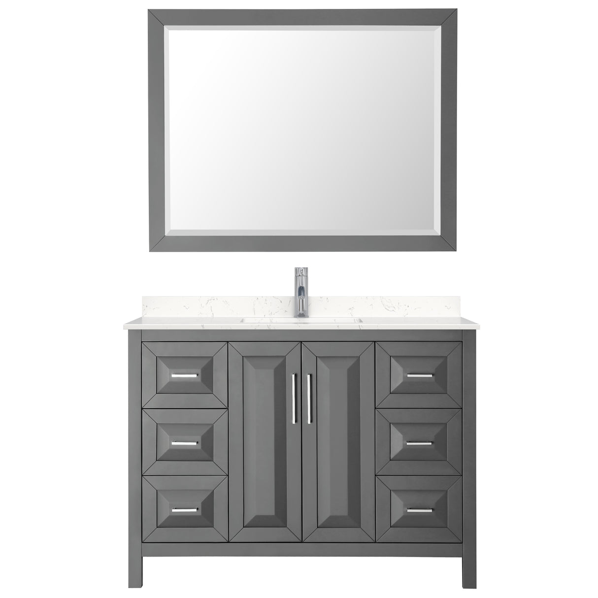 Daria 48 Inch Single Bathroom Vanity in Dark Gray Carrara Cultured Marble Countertop Undermount Square Sink 46 Inch Mirror
