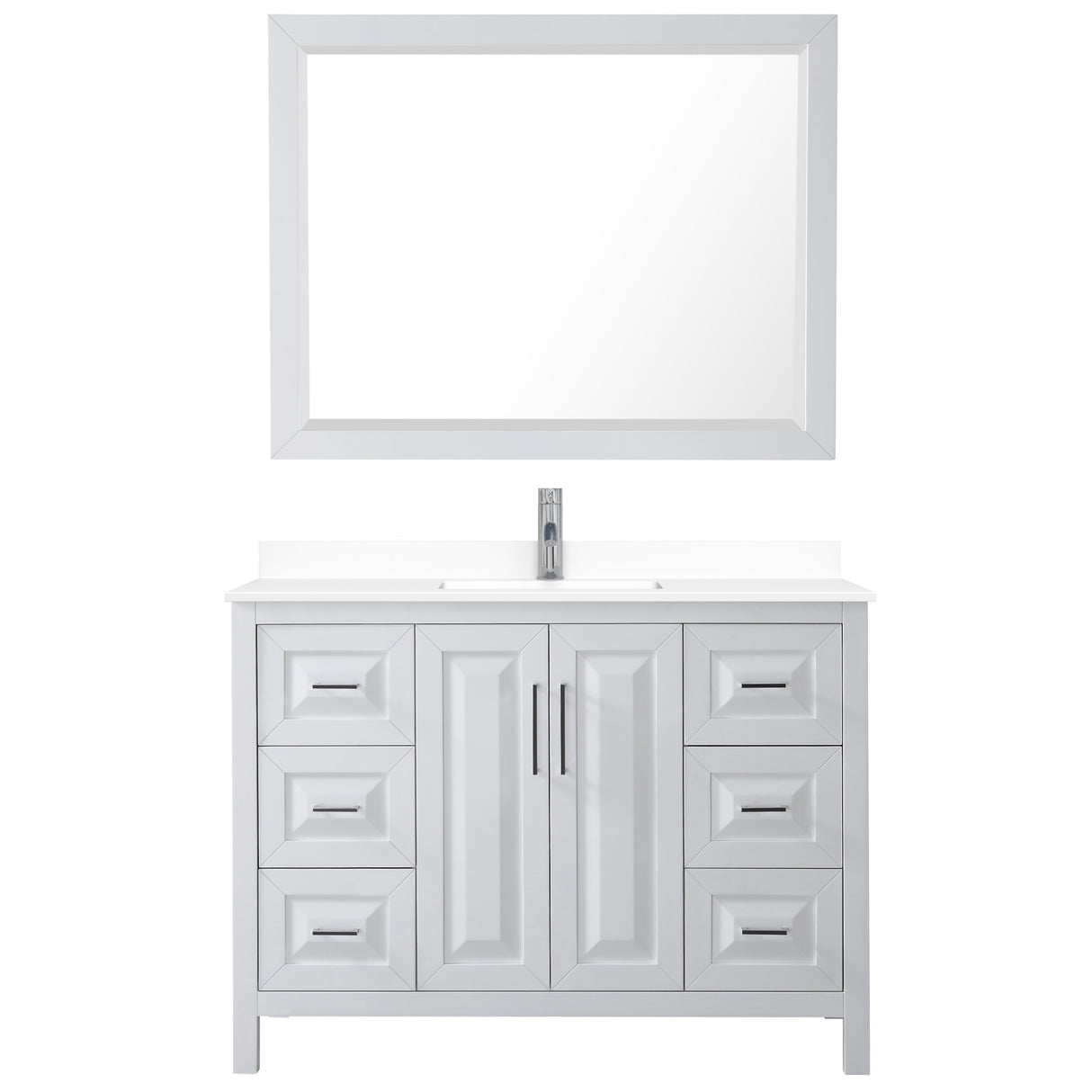 Daria 48 Inch Single Bathroom Vanity in White White Cultured Marble Countertop Undermount Square Sink 46 Inch Mirror