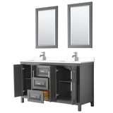 Daria 60 Inch Double Bathroom Vanity in Dark Gray White Cultured Marble Countertop Undermount Square Sinks 24 Inch Mirrors