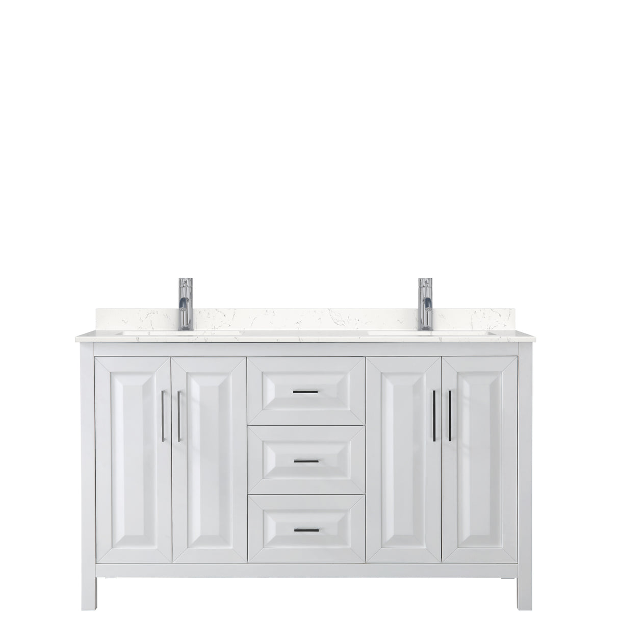 Daria 60 Inch Double Bathroom Vanity in White Carrara Cultured Marble Countertop Undermount Square Sinks No Mirror