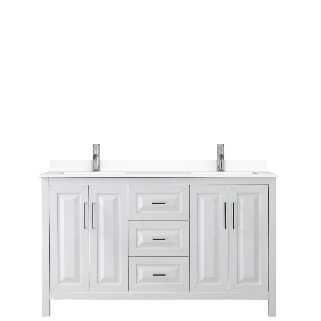 Daria 60 Inch Double Bathroom Vanity in White White Cultured Marble Countertop Undermount Square Sinks No Mirror