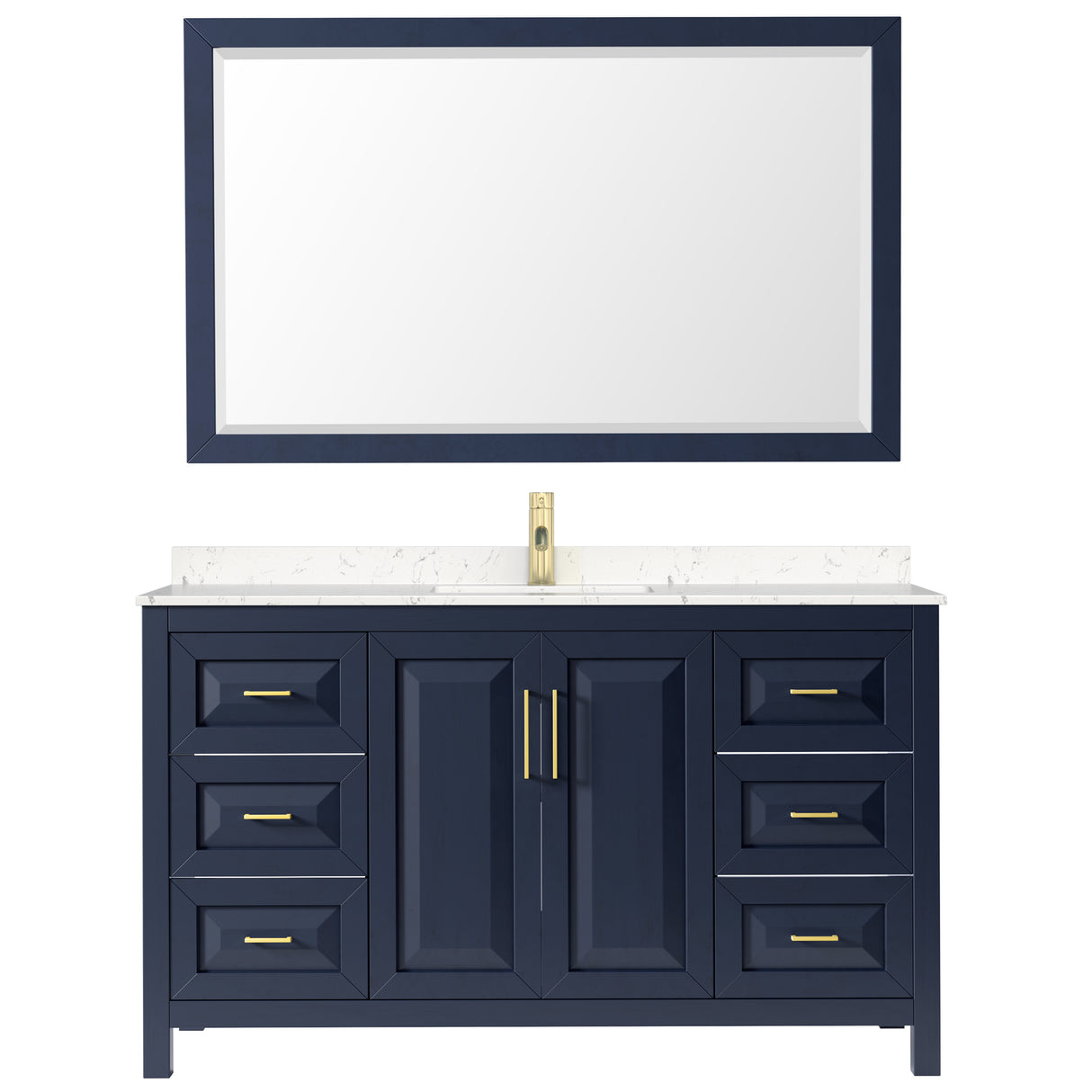 Daria 60 Inch Single Bathroom Vanity in Dark Blue Carrara Cultured Marble Countertop Undermount Square Sink 58 Inch Mirror