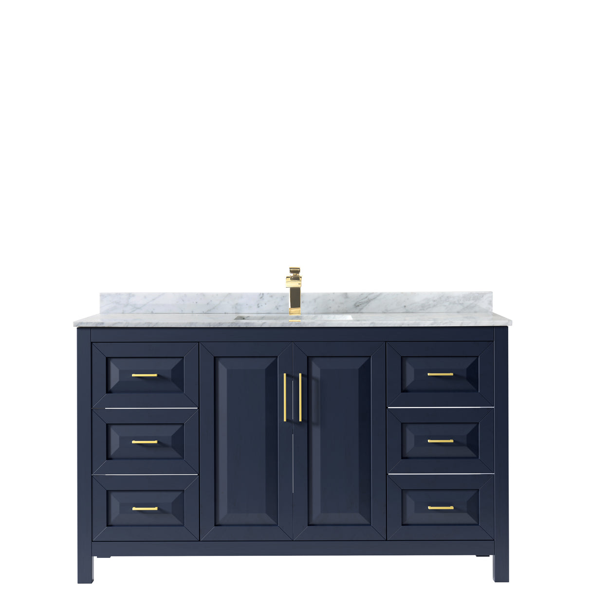 Daria 60 Inch Single Bathroom Vanity in Dark Blue White Carrara Marble Countertop Undermount Square Sink No Mirror