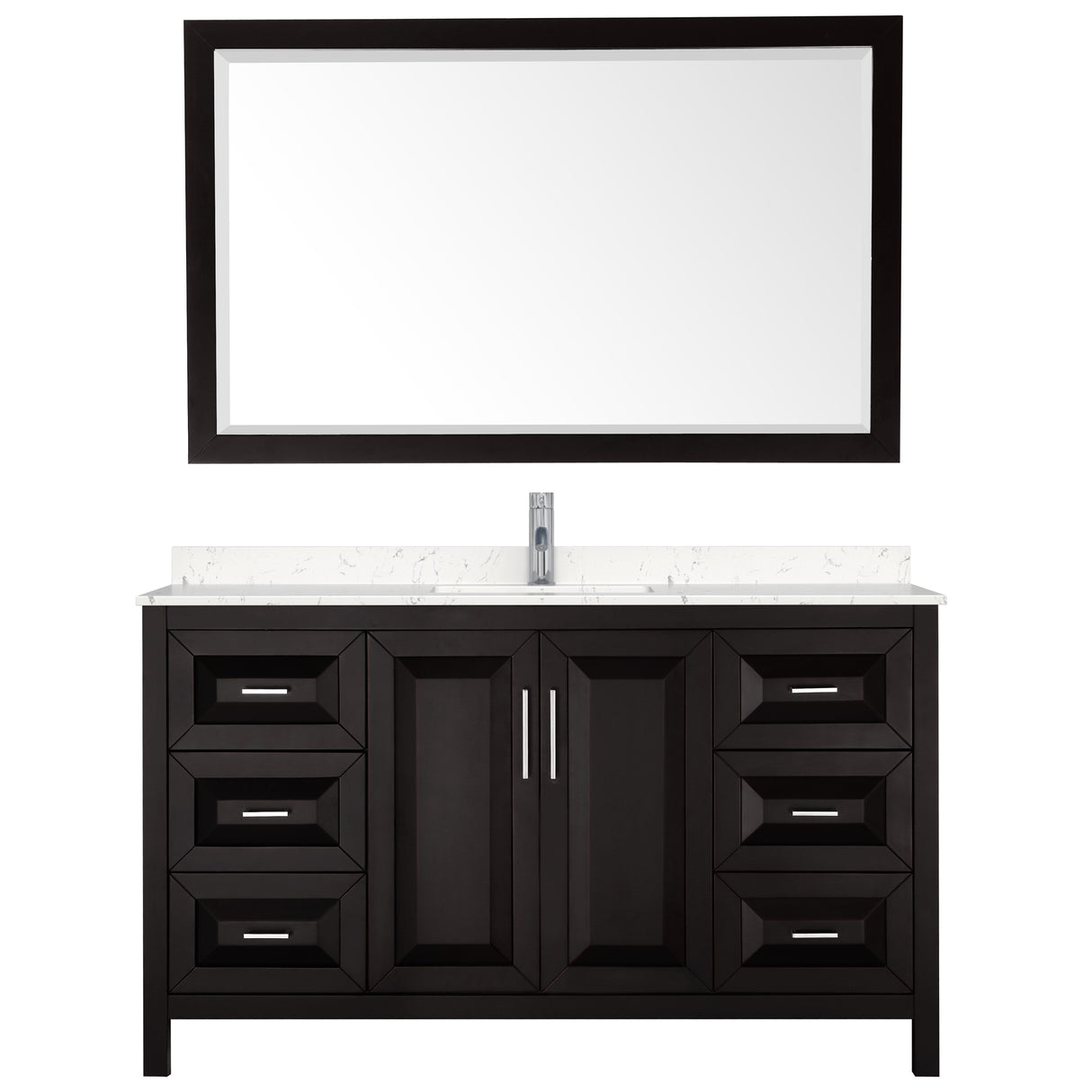 Daria 60 Inch Single Bathroom Vanity in Dark Espresso Carrara Cultured Marble Countertop Undermount Square Sink 58 Inch Mirror
