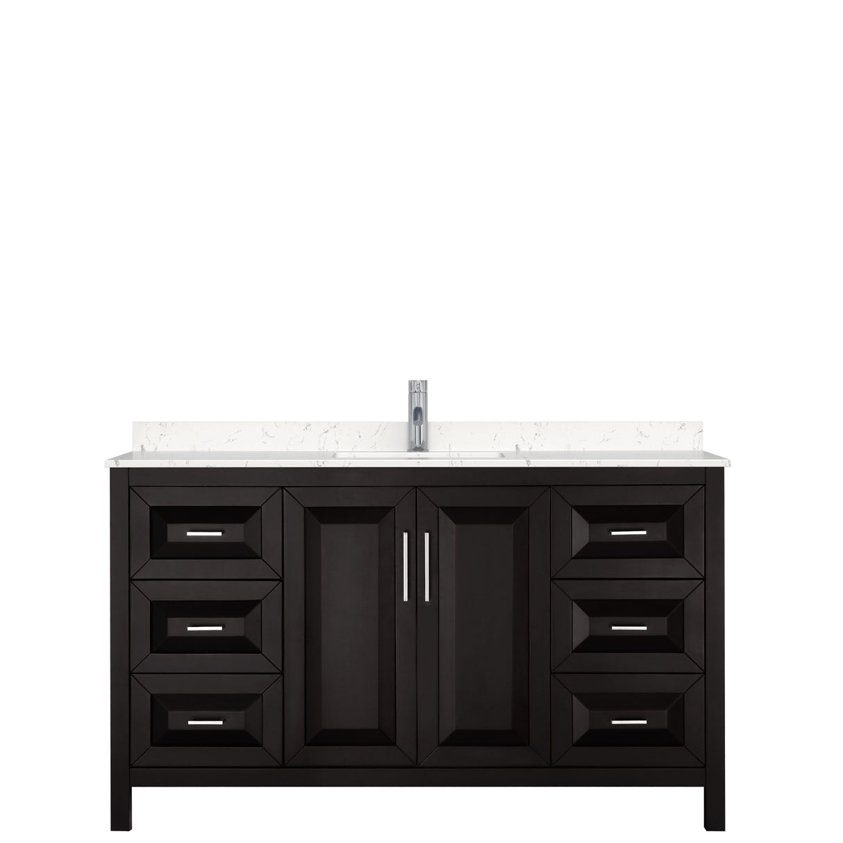 Daria 60 Inch Single Bathroom Vanity in Dark Espresso Carrara Cultured Marble Countertop Undermount Square Sink No Mirror
