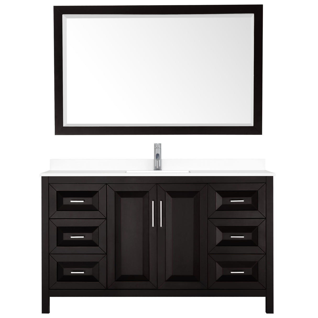 Daria 60 Inch Single Bathroom Vanity in Dark Espresso White Cultured Marble Countertop Undermount Square Sink 58 Inch Mirror