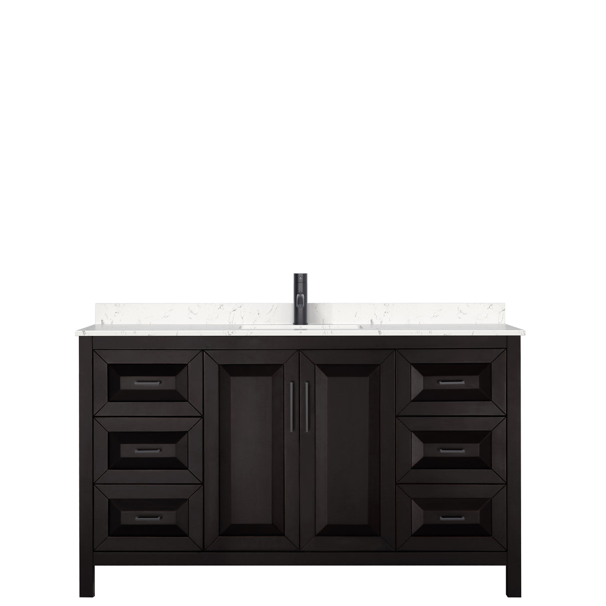 Daria 60 Inch Single Bathroom Vanity in Dark Espresso Carrara Cultured Marble Countertop Undermount Square Sink Matte Black Trim