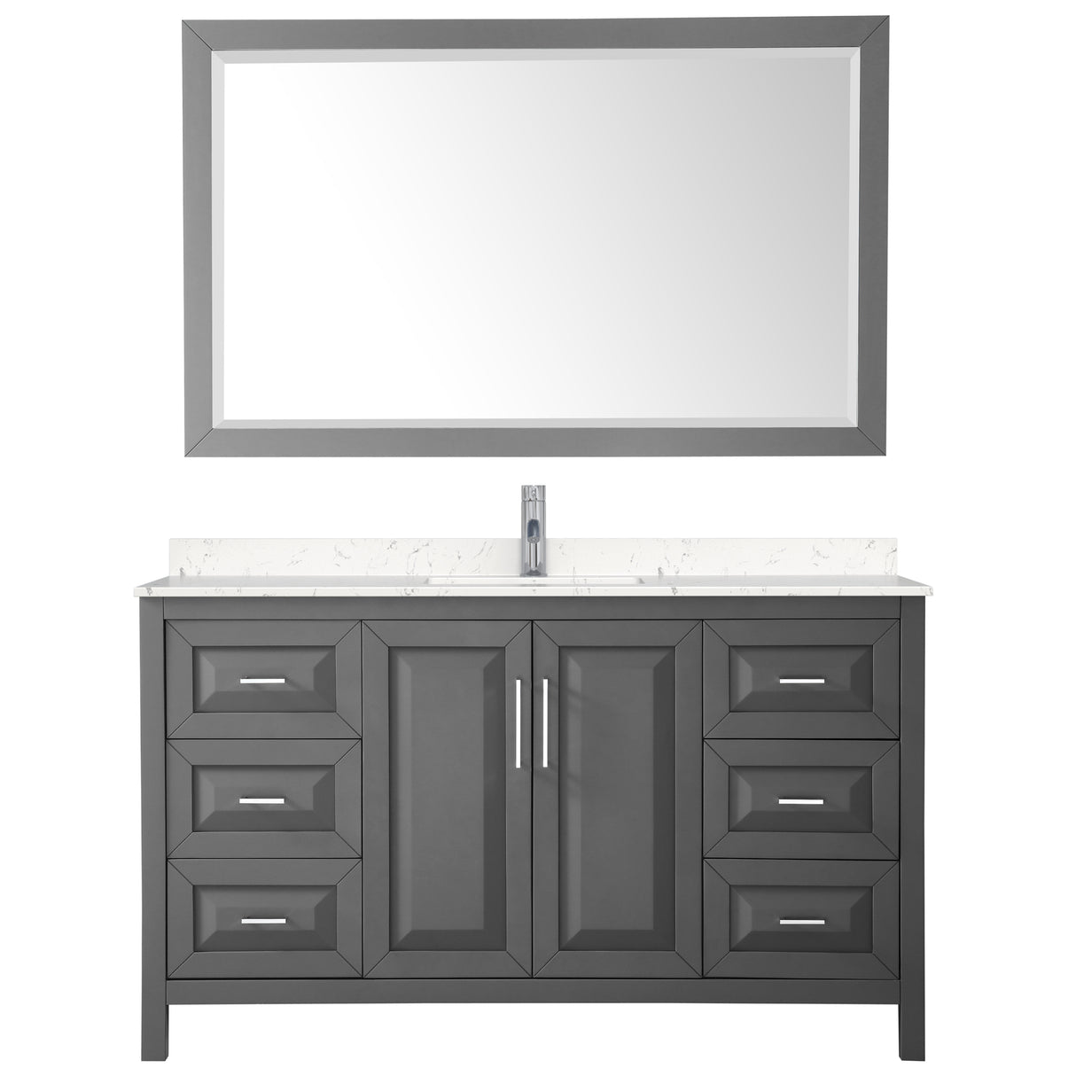 Daria 60 Inch Single Bathroom Vanity in Dark Gray Carrara Cultured Marble Countertop Undermount Square Sink 58 Inch Mirror
