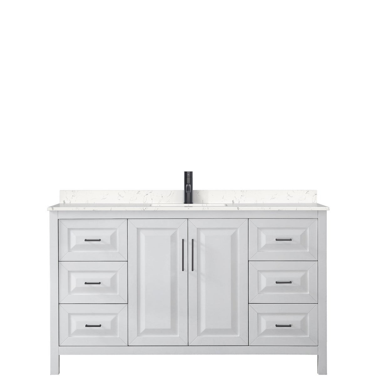 Daria 60 Inch Single Bathroom Vanity in White Carrara Cultured Marble Countertop Undermount Square Sink Matte Black Trim