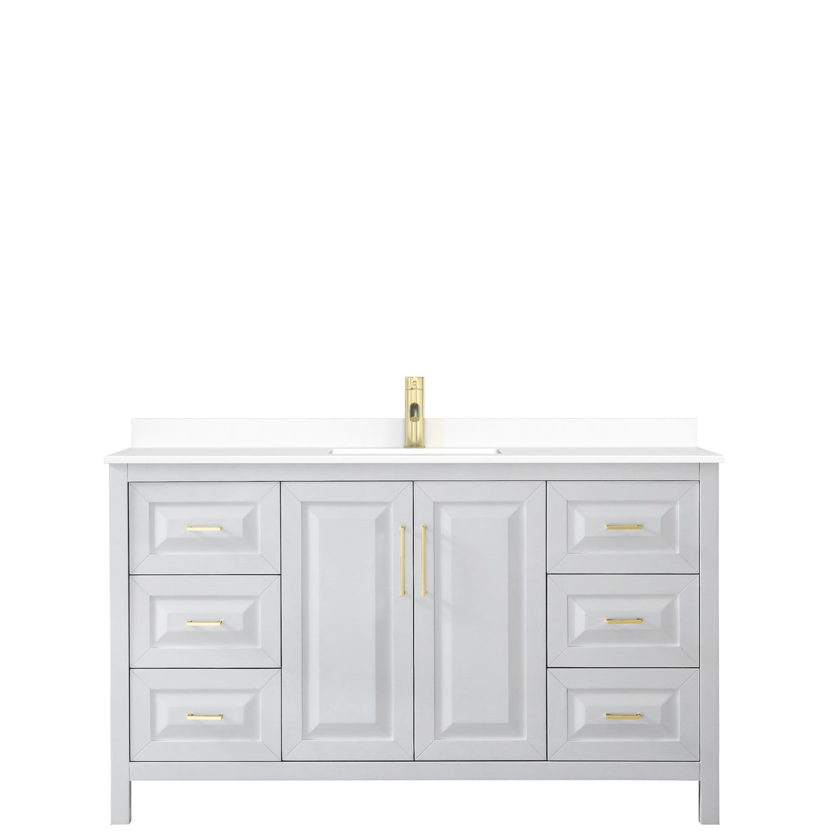 Daria 60 Inch Single Bathroom Vanity in White White Cultured Marble Countertop Undermount Square Sink Brushed Gold Trim