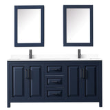 Daria 72 Inch Double Bathroom Vanity in Dark Blue White Cultured Marble Countertop Undermount Square Sinks Matte Black Trim Medicine Cabinets