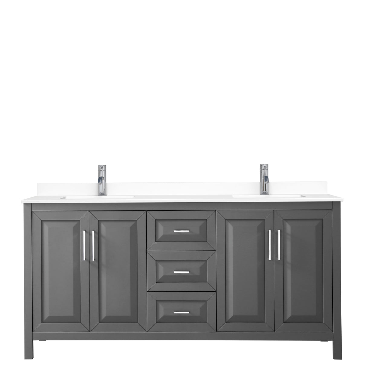 Daria 72 Inch Double Bathroom Vanity in Dark Gray White Cultured Marble Countertop Undermount Square Sinks No Mirror