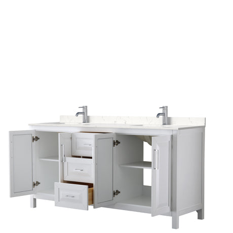 Daria 72 Inch Double Bathroom Vanity in White Carrara Cultured Marble Countertop Undermount Square Sinks No Mirror