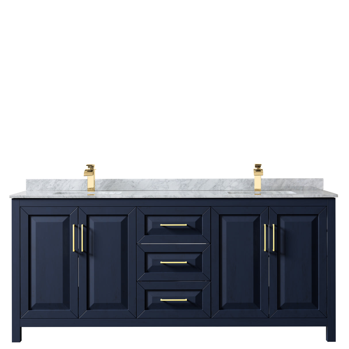 Daria 80 Inch Double Bathroom Vanity in Dark Blue White Carrara Marble Countertop Undermount Square Sinks No Mirror