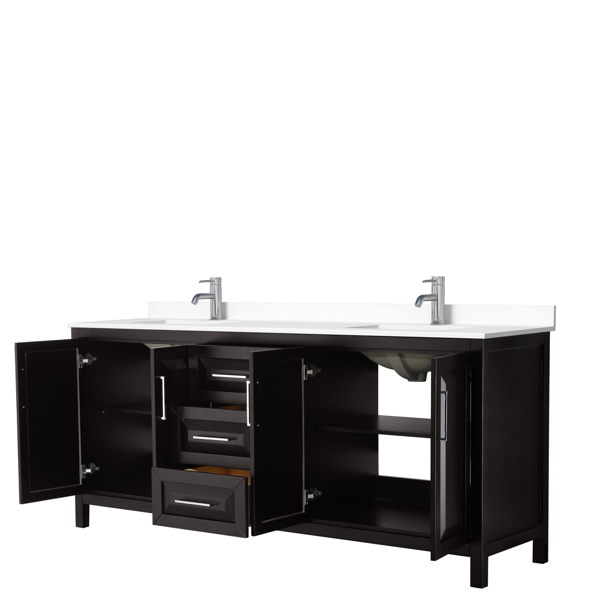 Daria 80 Inch Double Bathroom Vanity in Dark Espresso White Cultured Marble Countertop Undermount Square Sinks No Mirror